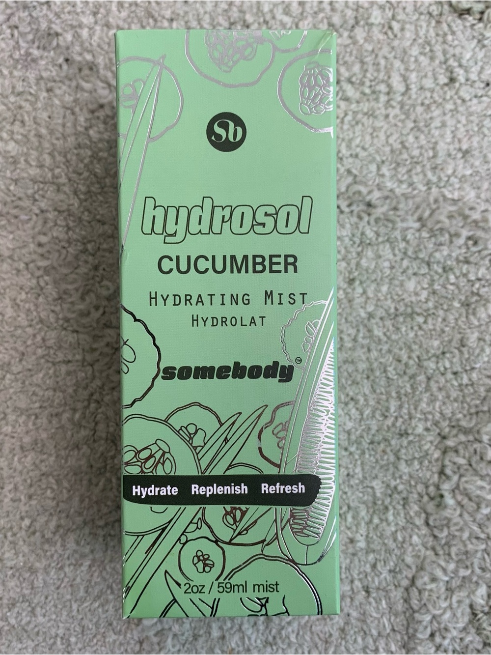 Somebody Hydrosol Cucumber Hydrating Mist in a 2 oz (59 ml) size
